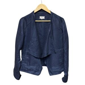 Lou & Grey 100% Linen Open Front Jacket Blazer Navy Blue Drape Womens Medium Top